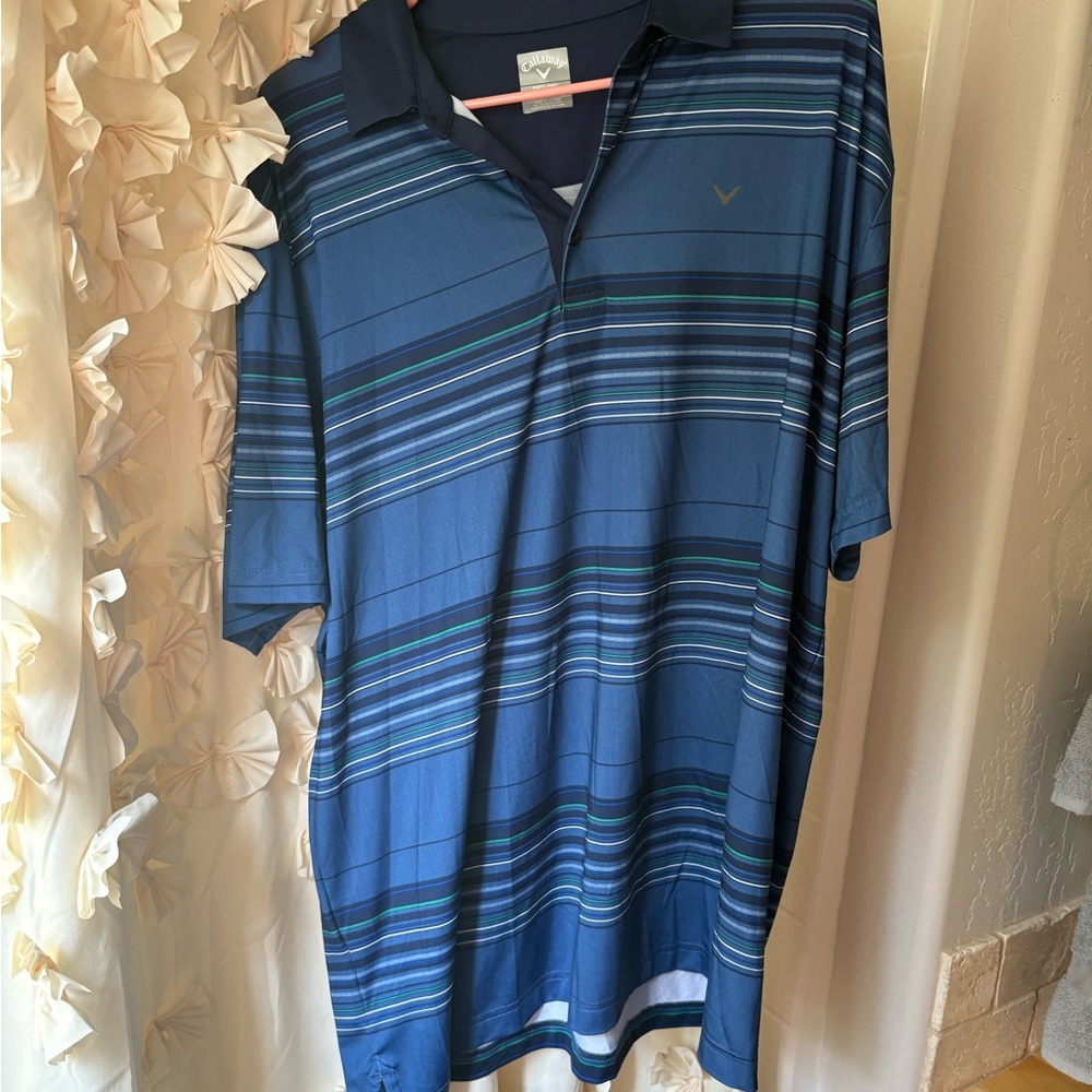 Callaway Blue Striped Golf Polo with Green Accents